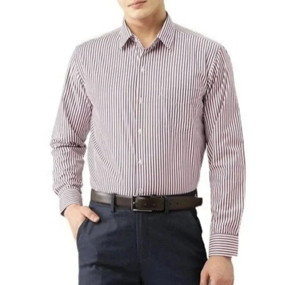 Banana Republic Long Sleeve Mens Button Up Shirt Large Stripe Purple Stretch NWT